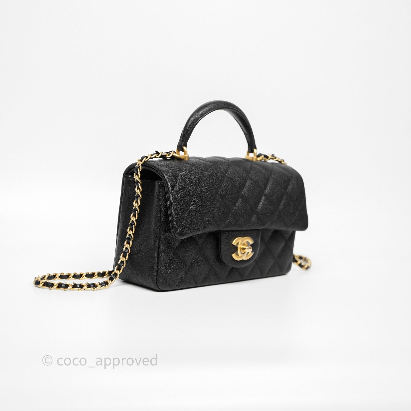 Chanel Top Handle Mini Rectangular Flap Bag Black Caviar Aged Gold Hardware