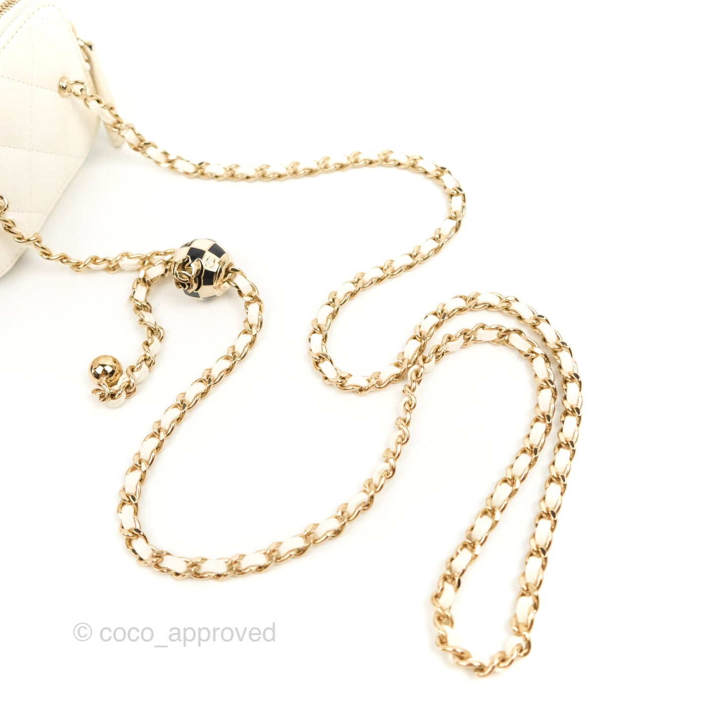 Chanel Mini Ball Crush Vanity With Chain White Lambskin Gold Hardware