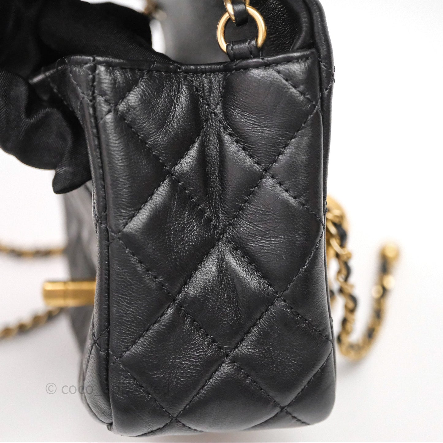 Chanel Pearl Crush Mini Square Quilted Black Lambskin Aged Gold Hardware