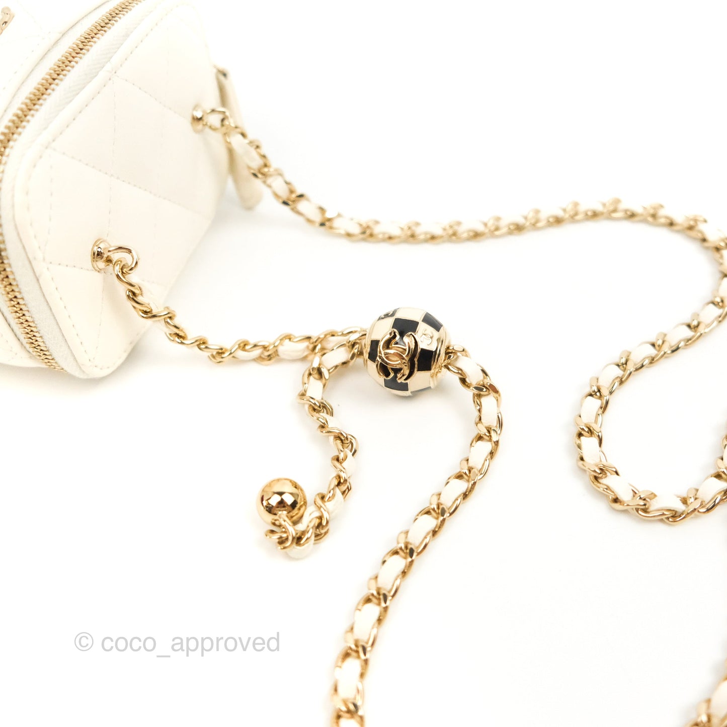 Chanel Mini Ball Crush Vanity With Chain White Lambskin Gold Hardware