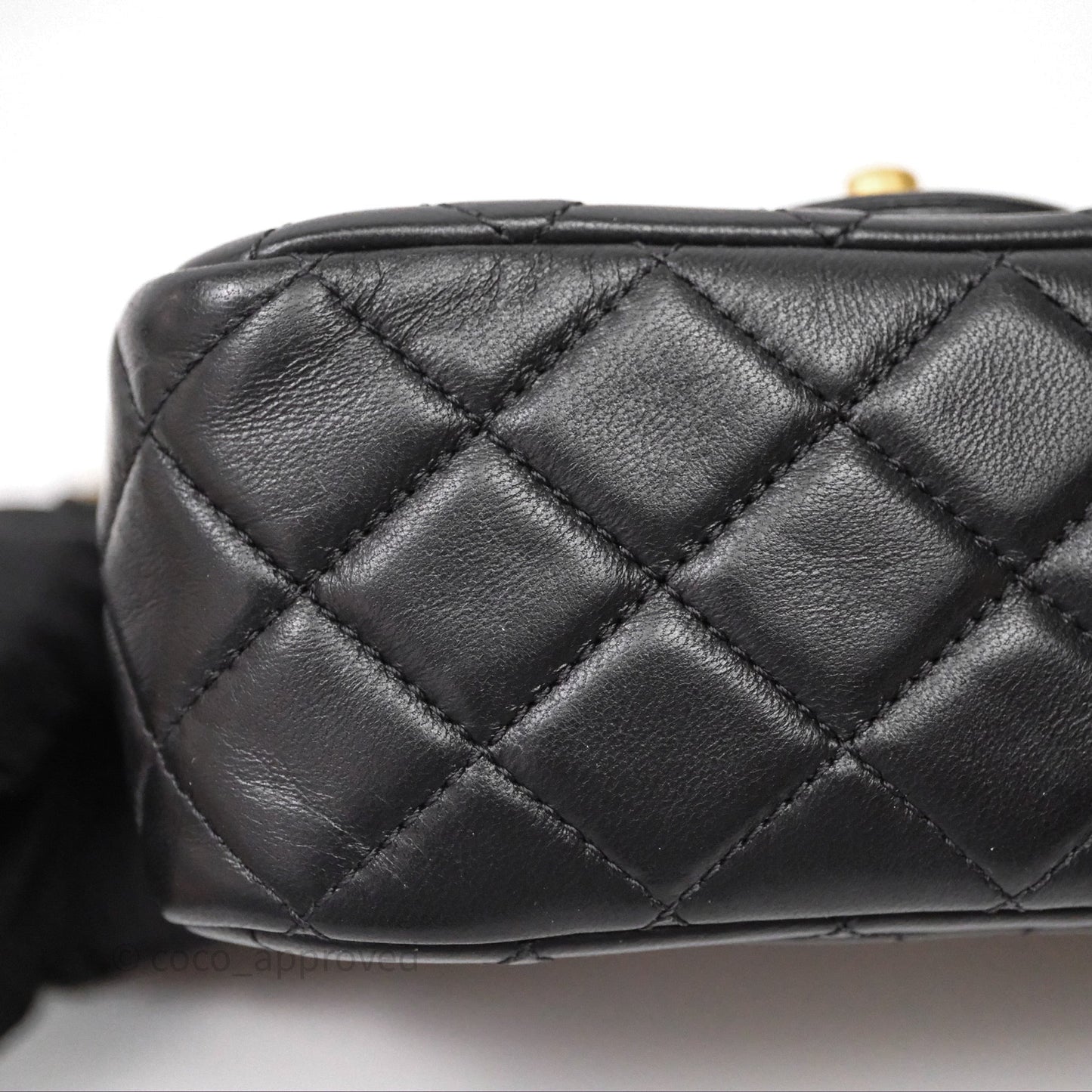 Chanel Pearl Crush Mini Square Quilted Black Lambskin Aged Gold Hardware