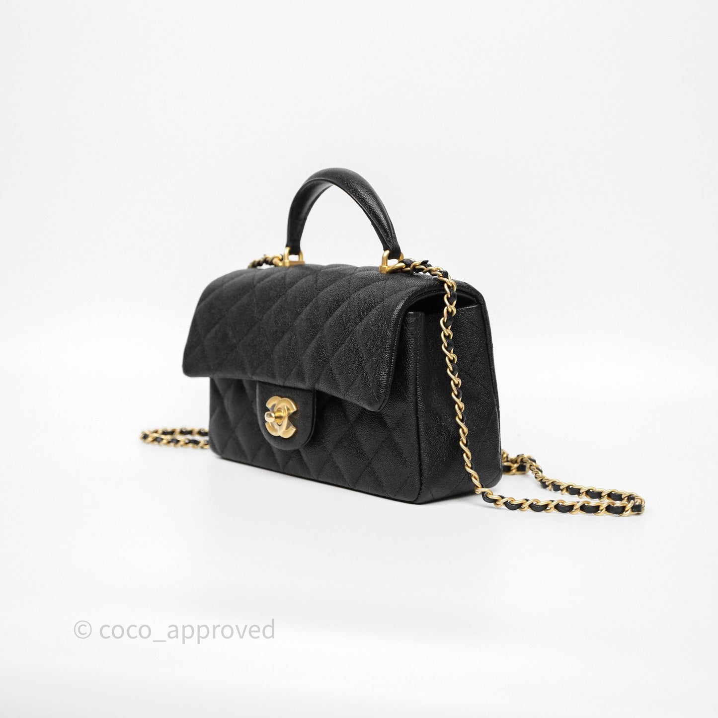 Chanel Top Handle Mini Rectangular Flap Bag Black Caviar Aged Gold Hardware