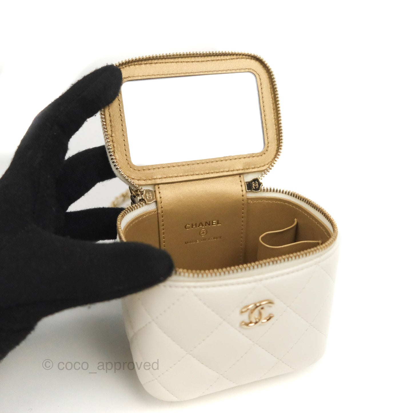 Chanel Mini Ball Crush Vanity With Chain White Lambskin Gold Hardware