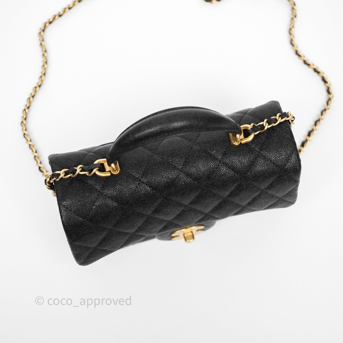 Chanel Top Handle Mini Rectangular Flap Bag Black Caviar Aged Gold Hardware