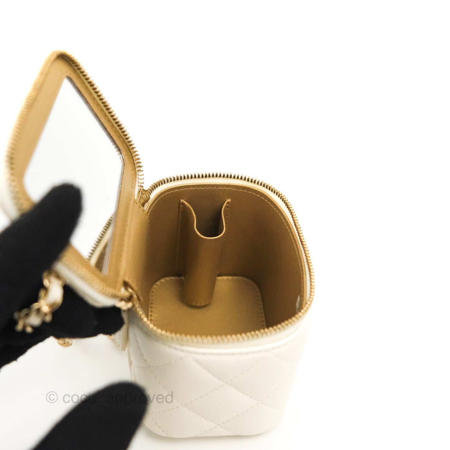 Chanel Mini Ball Crush Vanity With Chain White Lambskin Gold Hardware