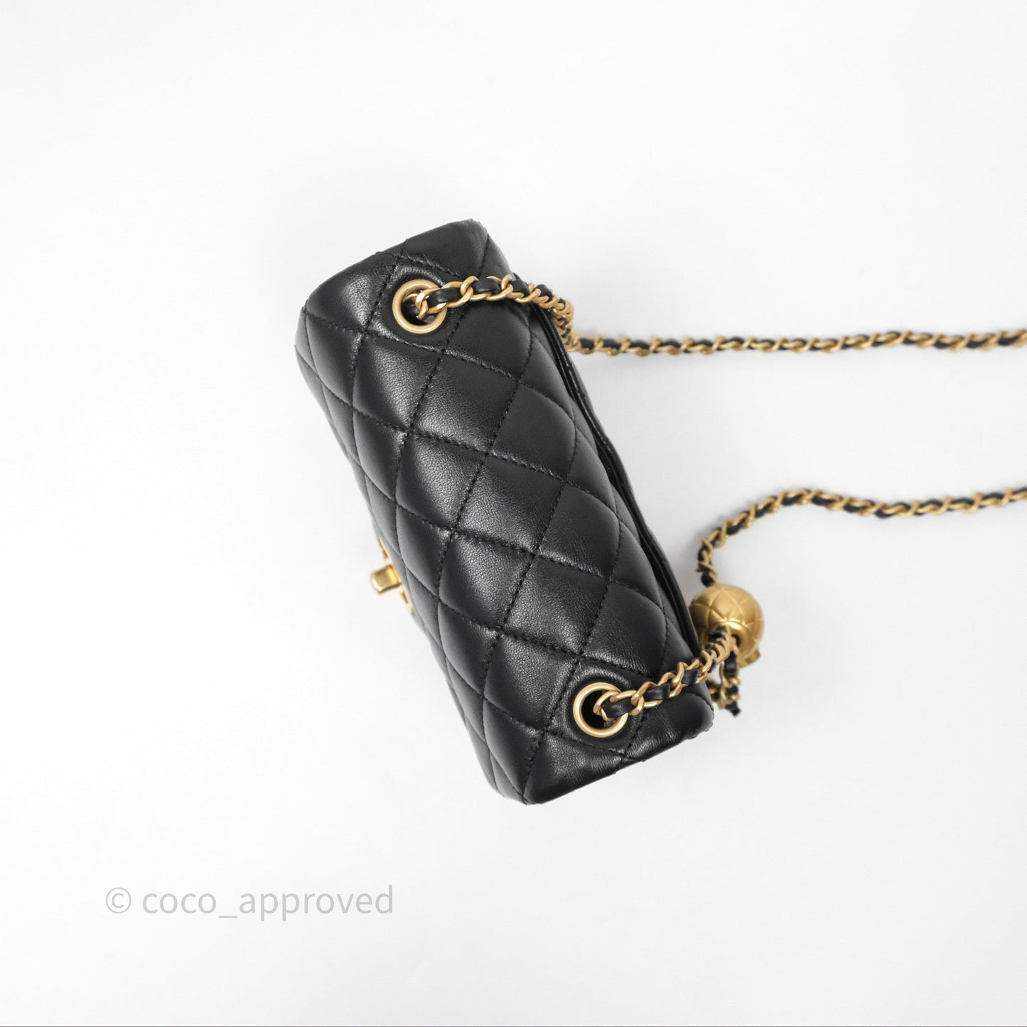 Chanel Pearl Crush Mini Square Quilted Black Lambskin Aged Gold Hardware