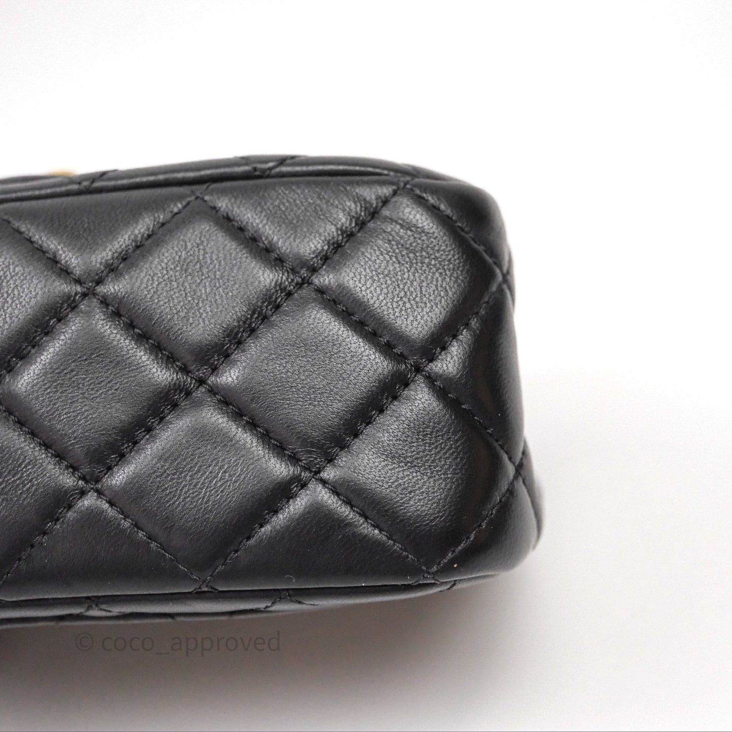 Chanel Pearl Crush Mini Square Quilted Black Lambskin Aged Gold Hardware