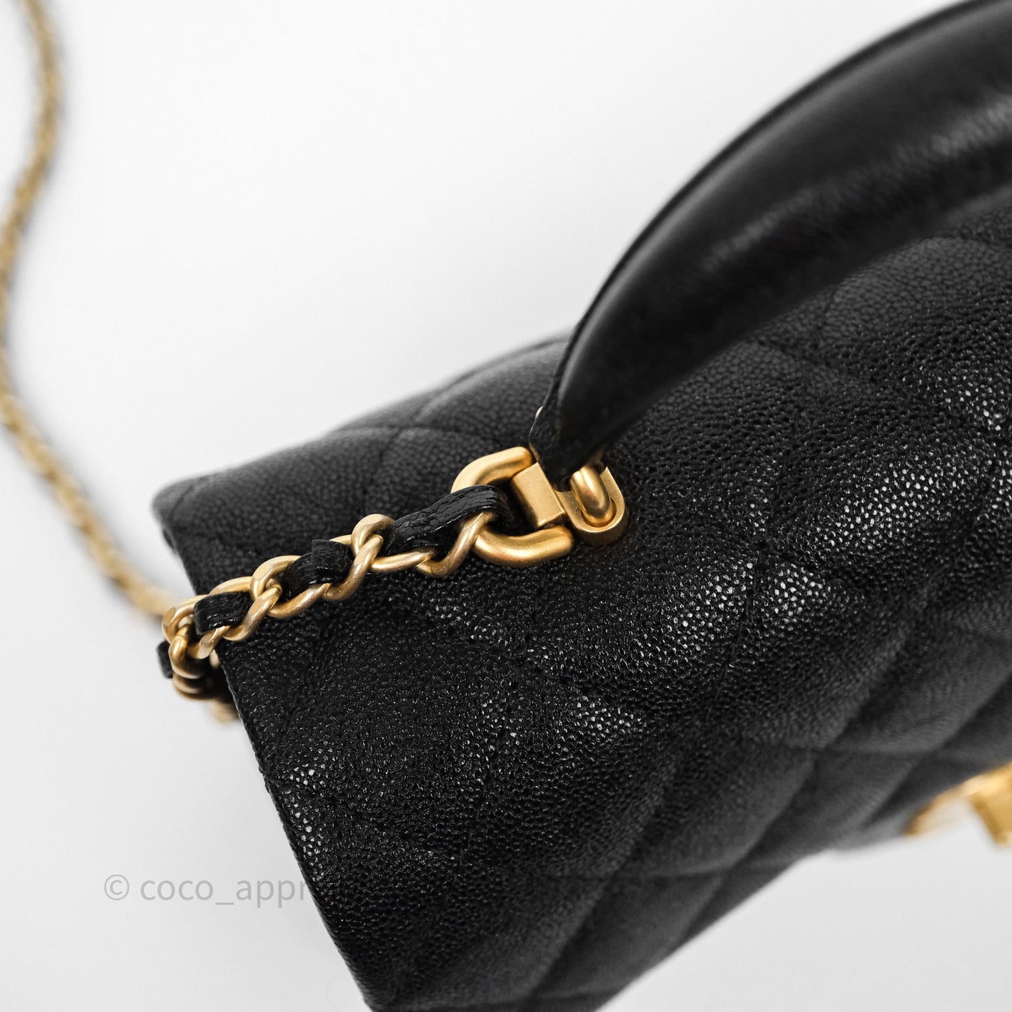 Chanel Top Handle Mini Rectangular Flap Bag Black Caviar Aged Gold Hardware