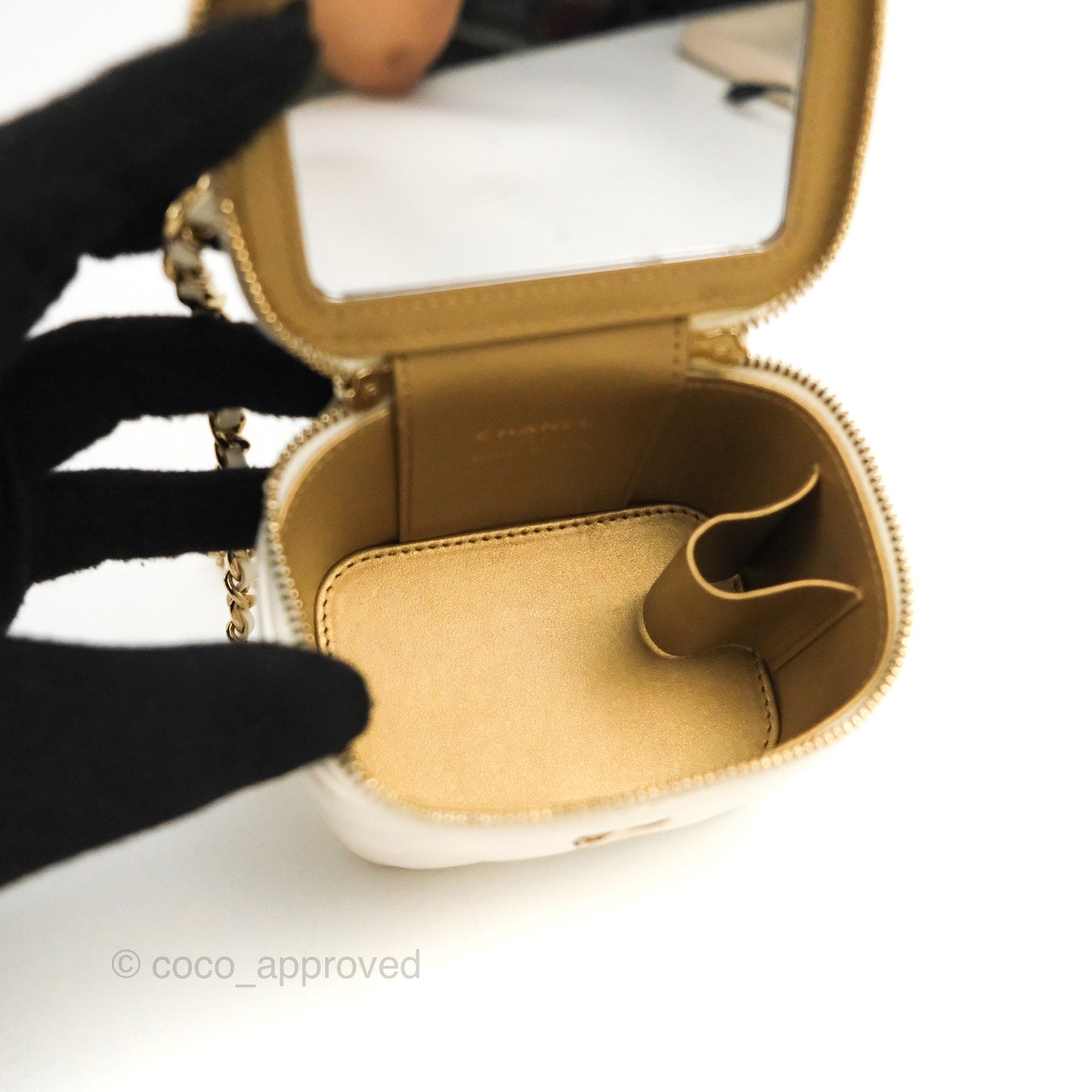 Chanel Mini Ball Crush Vanity With Chain White Lambskin Gold Hardware