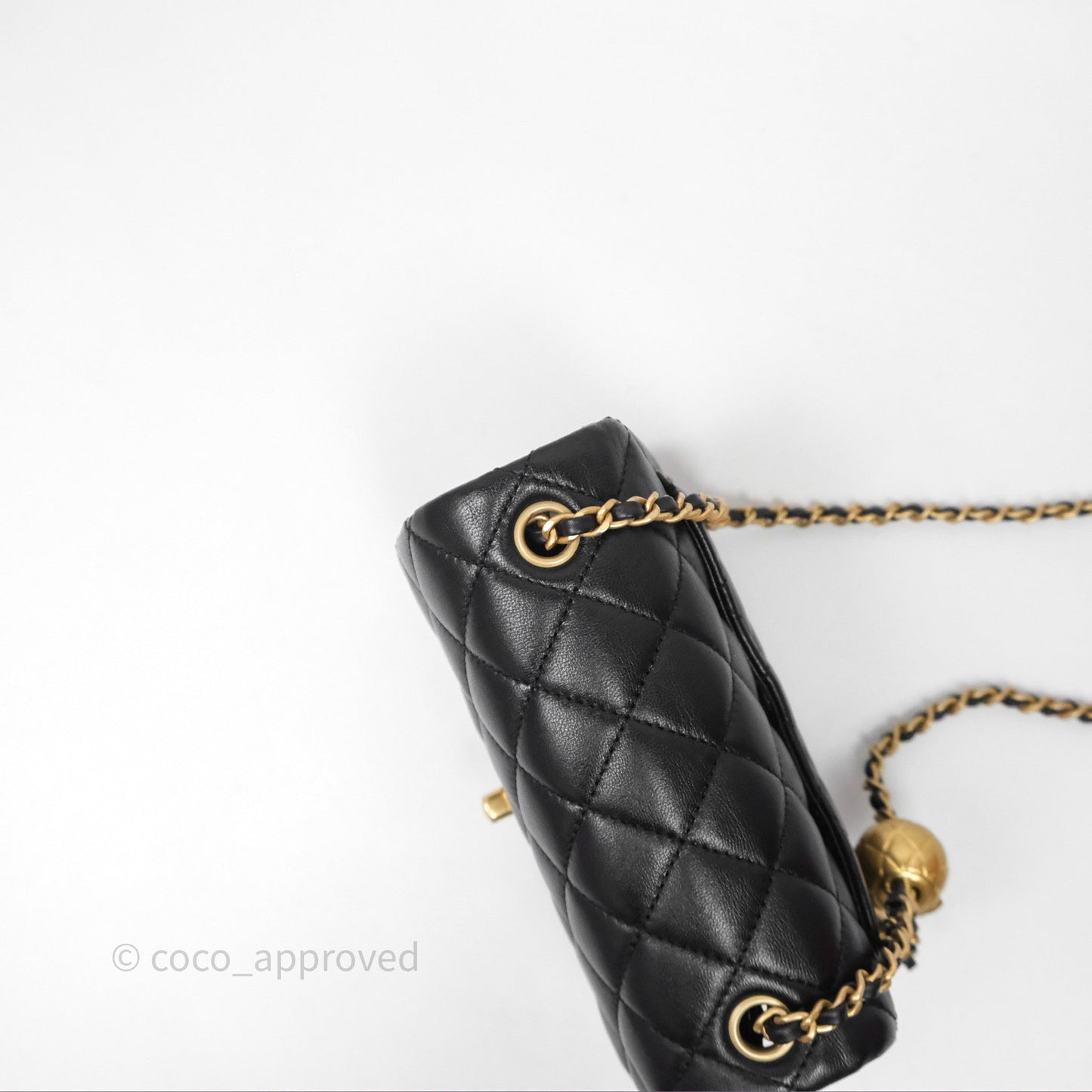 Chanel Pearl Crush Mini Square Quilted Black Lambskin Aged Gold Hardware