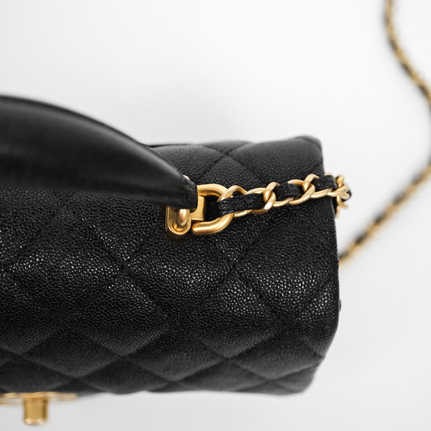 Chanel Top Handle Mini Rectangular Flap Bag Black Caviar Aged Gold Hardware