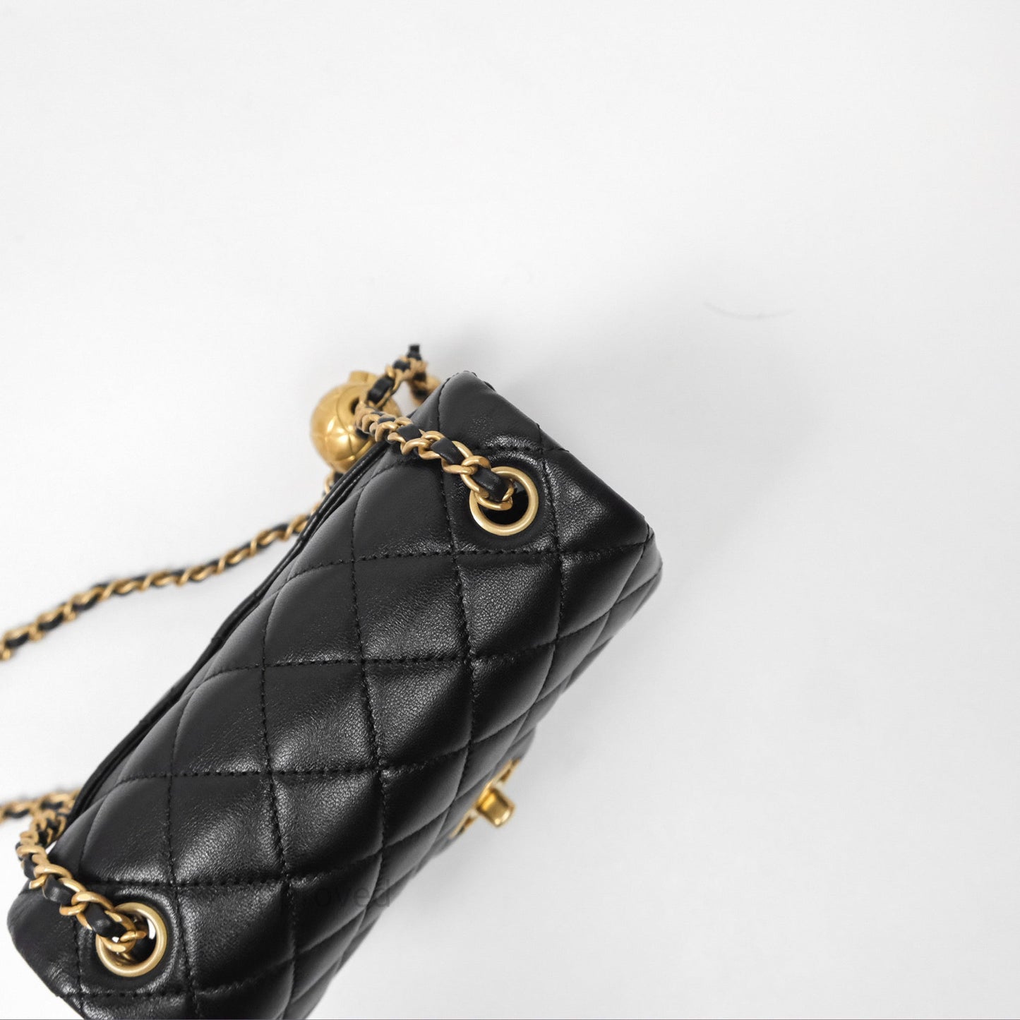 Chanel Pearl Crush Mini Square Quilted Black Lambskin Aged Gold Hardware