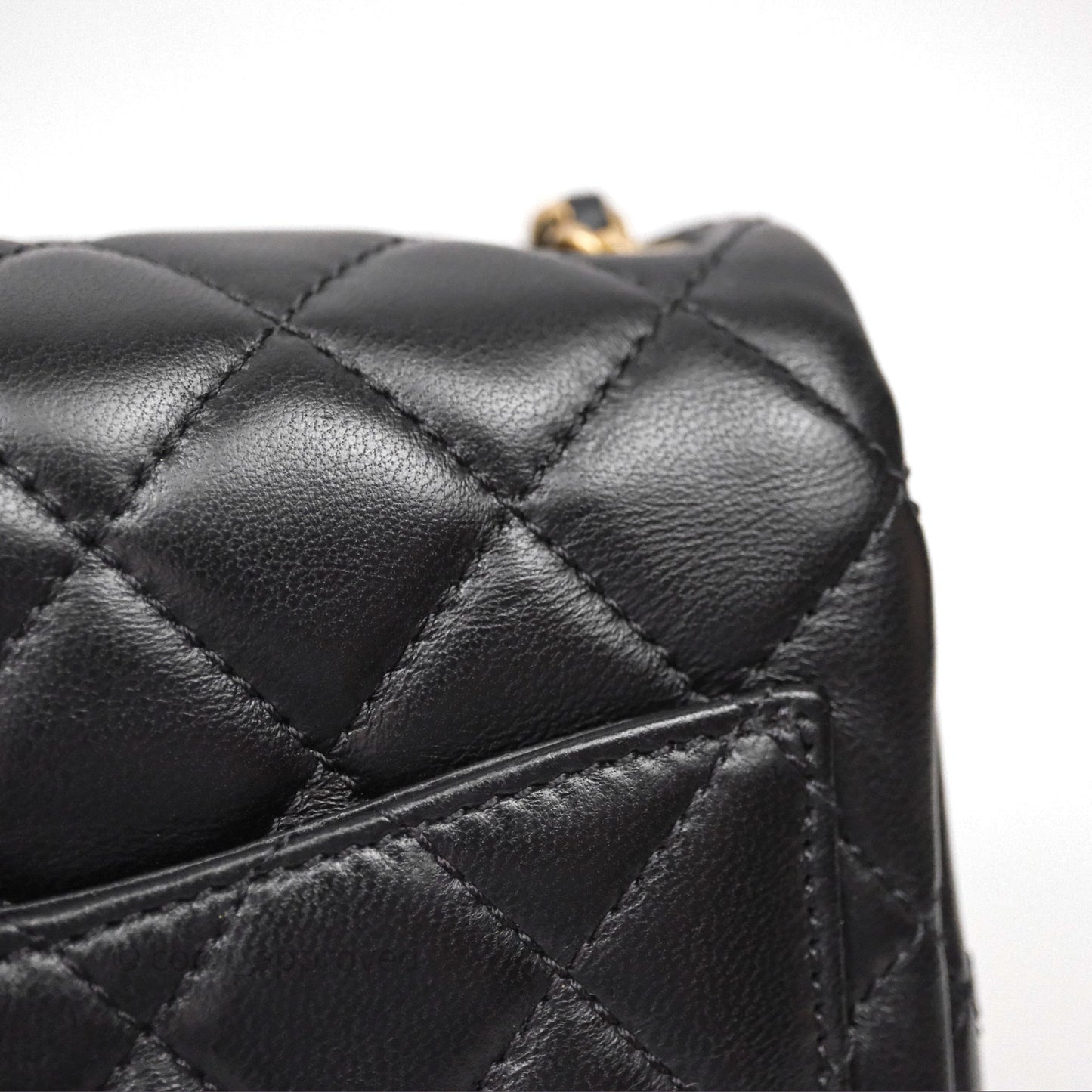 Chanel Pearl Crush Mini Square Quilted Black Lambskin Aged Gold Hardware