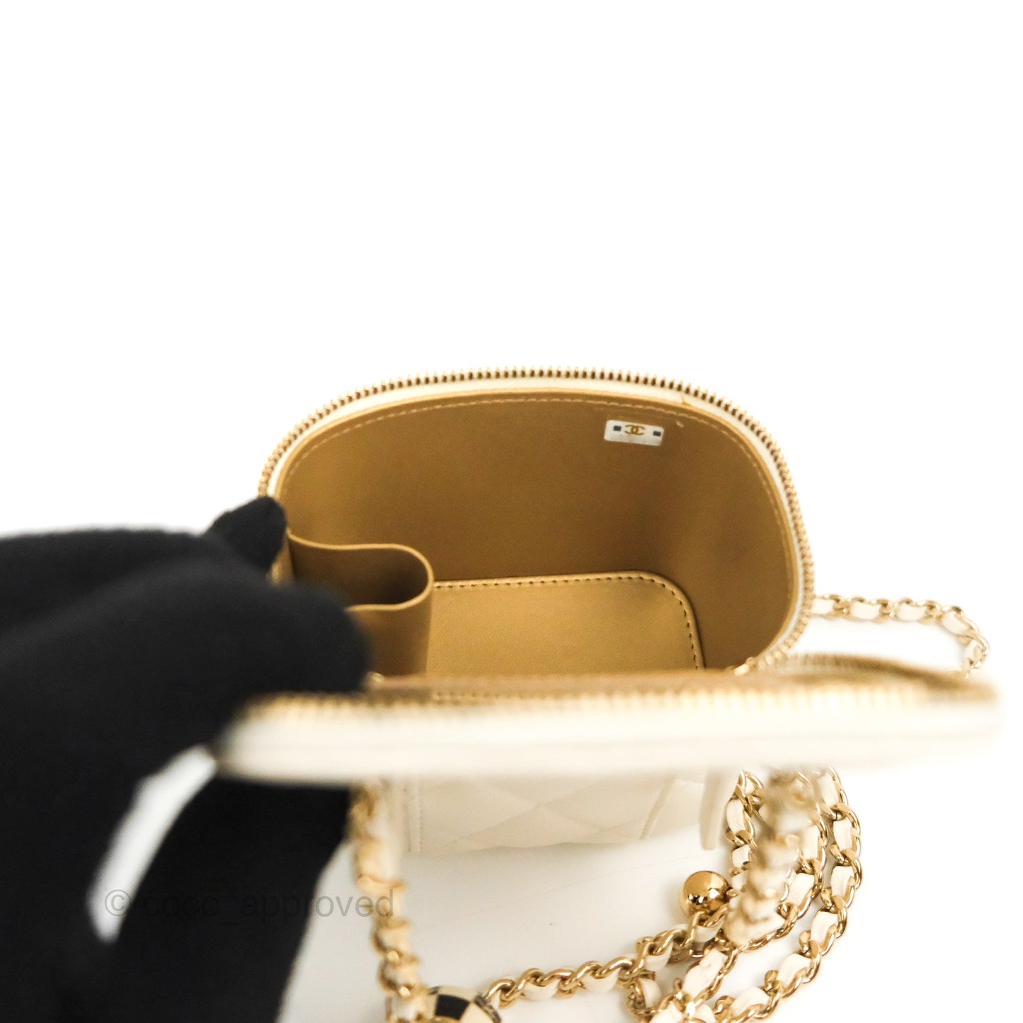 Chanel Mini Ball Crush Vanity With Chain White Lambskin Gold Hardware