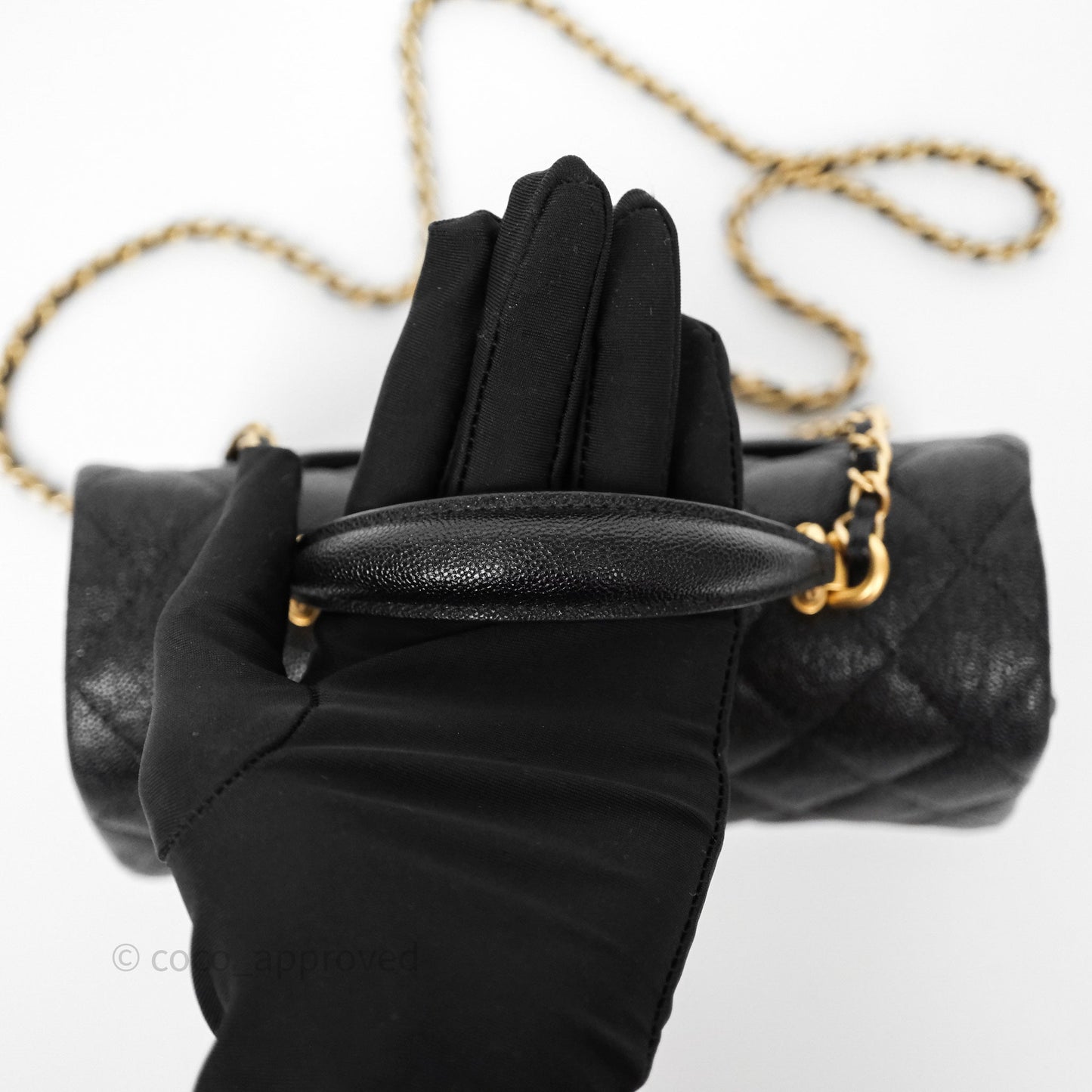 Chanel Top Handle Mini Rectangular Flap Bag Black Caviar Aged Gold Hardware