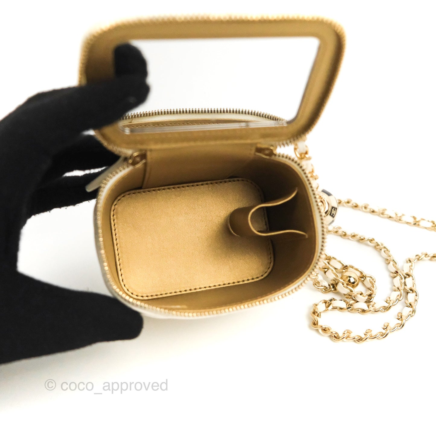 Chanel Mini Ball Crush Vanity With Chain White Lambskin Gold Hardware