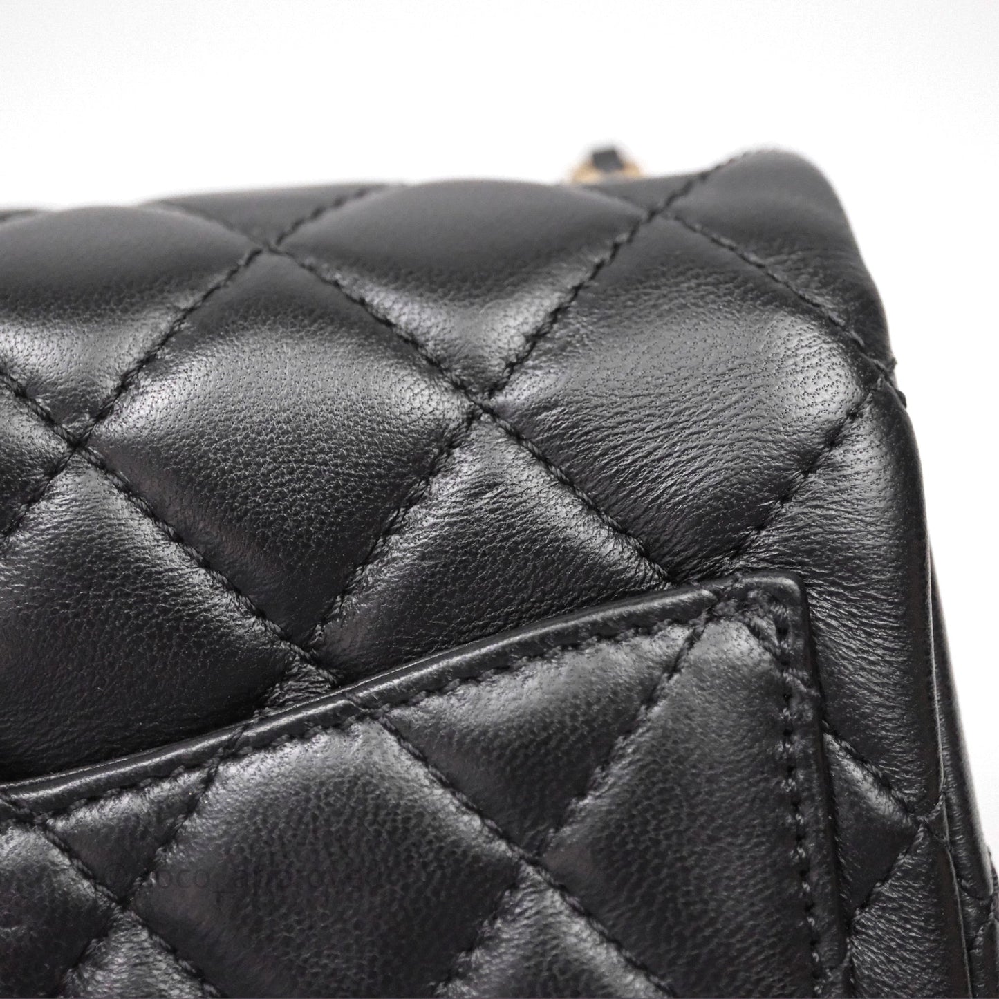 Chanel Pearl Crush Mini Square Quilted Black Lambskin Aged Gold Hardware