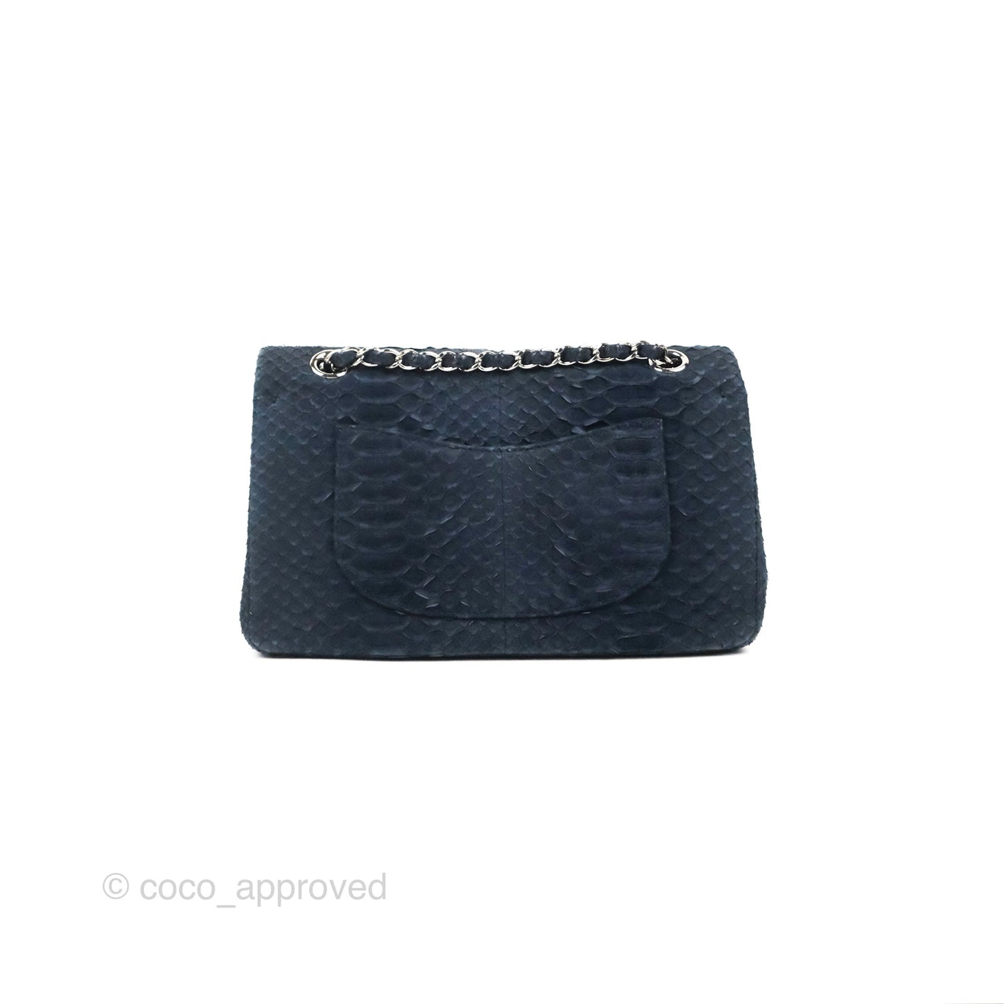 Chanel Classic M/L Medium Flap Navy Python Silver Hardware