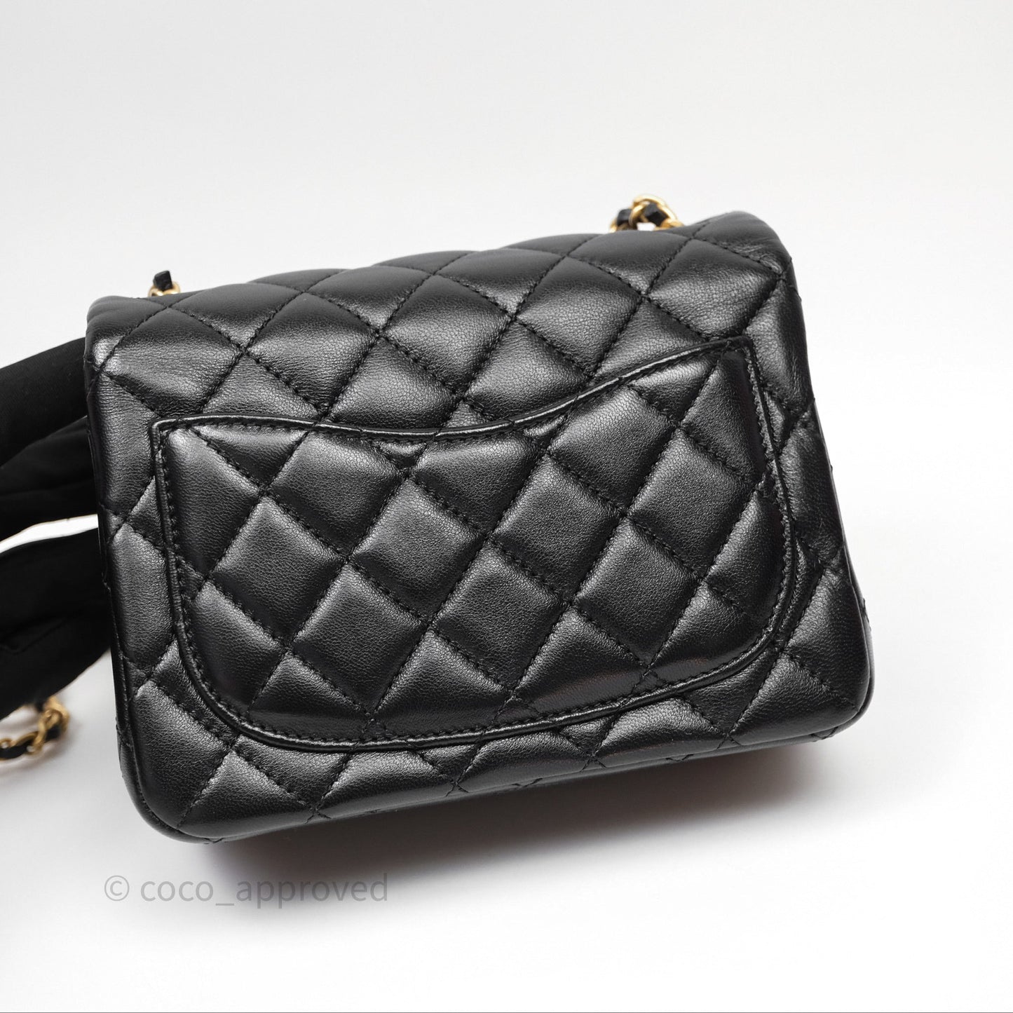 Chanel Pearl Crush Mini Square Quilted Black Lambskin Aged Gold Hardware