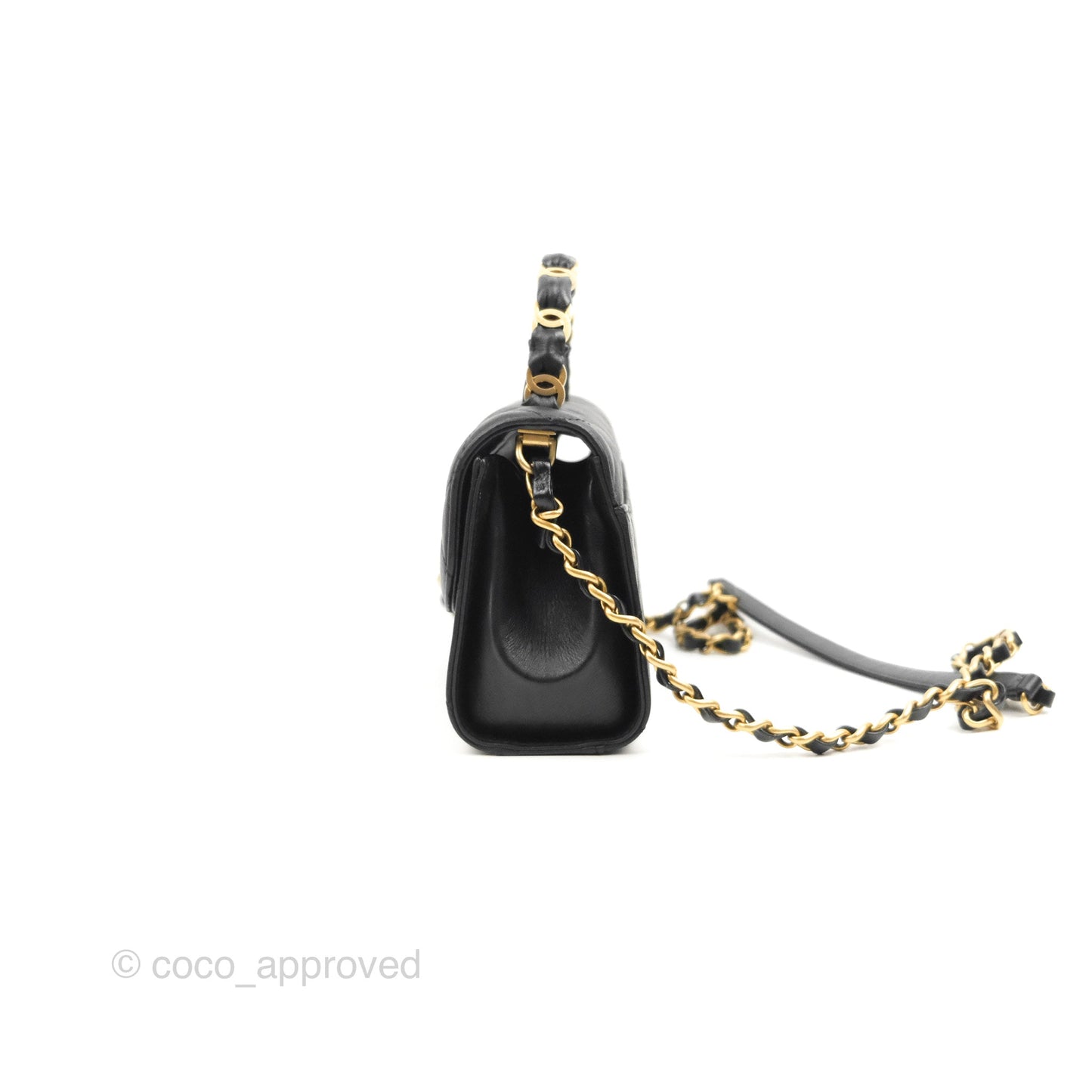 Chanel Mini Flap Bag with Top Handle Black Crumpled Lambskin Aged Gold Hardware