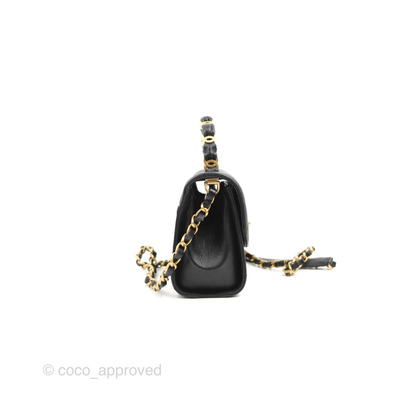 Chanel Mini Flap Bag with Top Handle Black Crumpled Lambskin Aged Gold Hardware