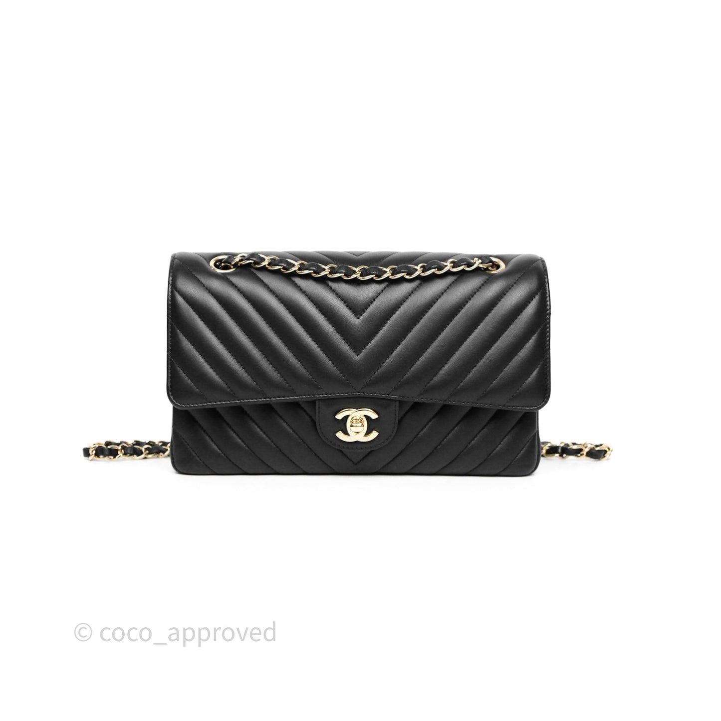 Chanel Classic Medium Flap Chevron Black Lambskin Gold Hardware