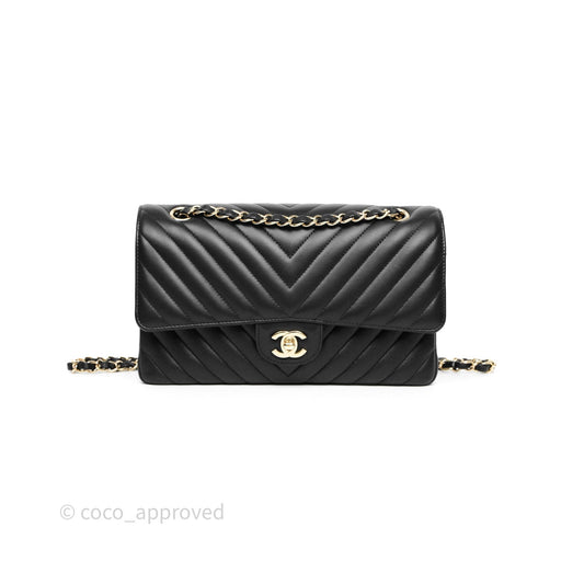 Chanel Classic Medium Flap Chevron Black Lambskin Gold Hardware