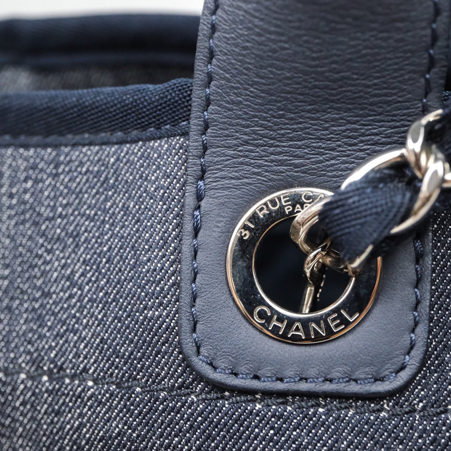 Chanel Large Deauville Tote Denim Canvas Silver Hardware