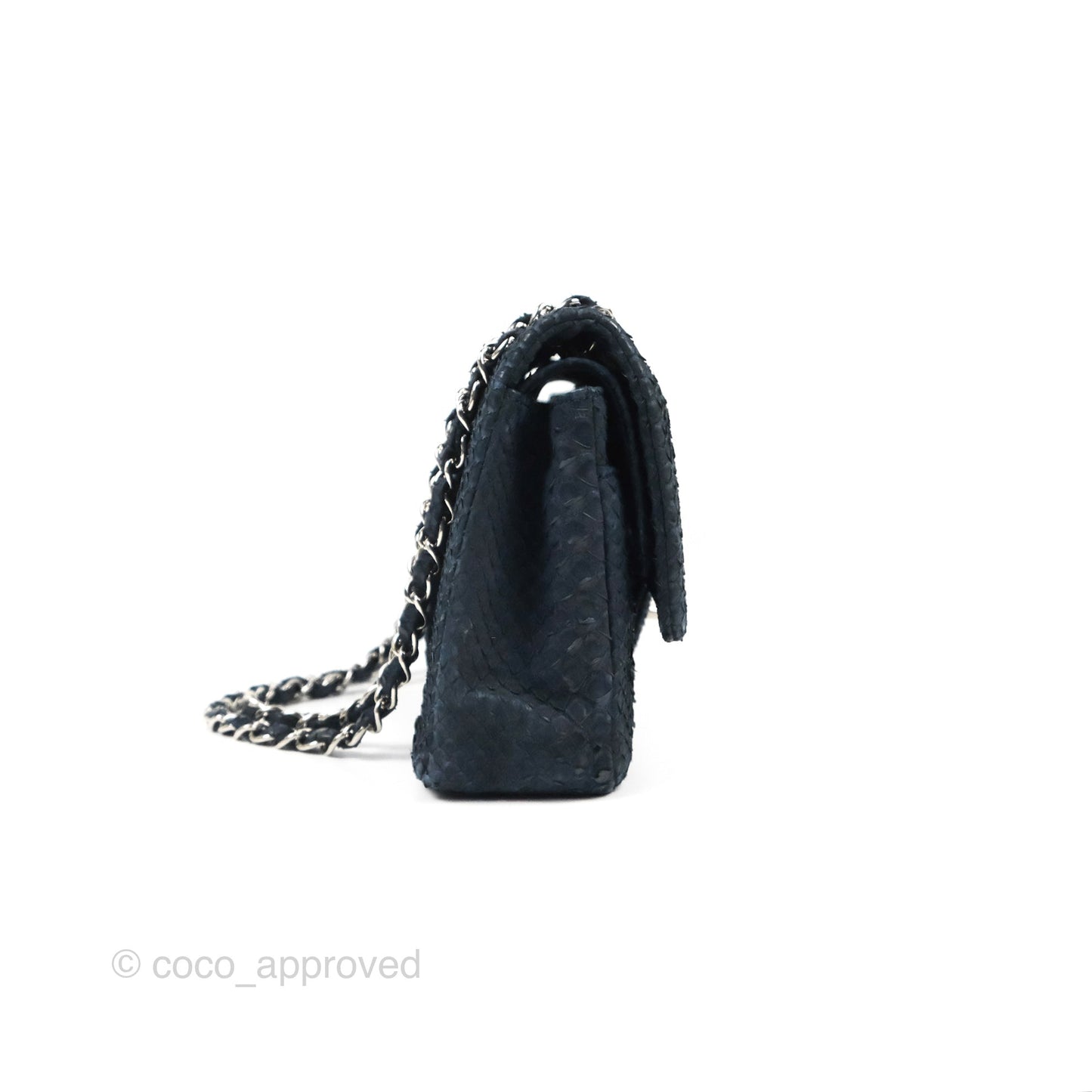 Chanel Classic M/L Medium Flap Navy Python Silver Hardware