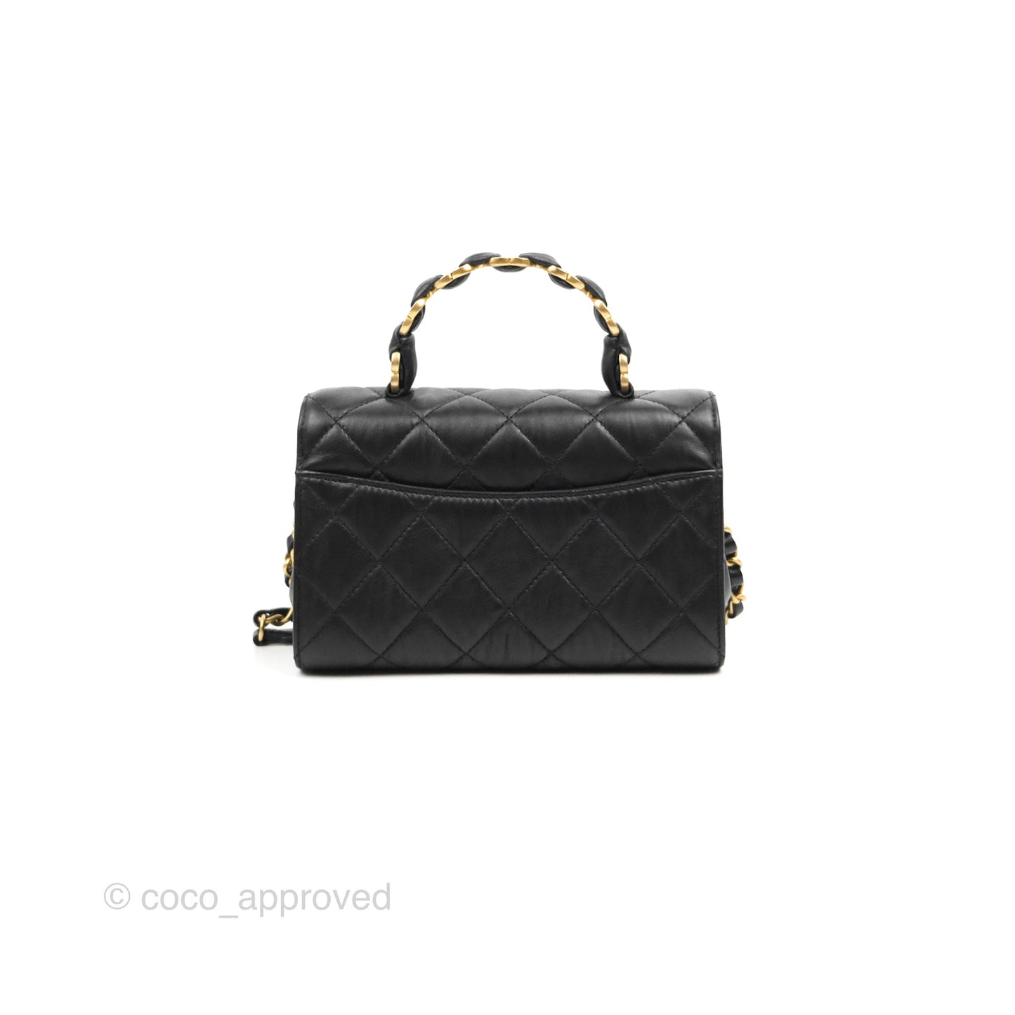 Chanel Mini Flap Bag with Top Handle Black Crumpled Lambskin Aged Gold Hardware