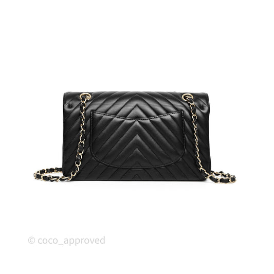 Chanel Classic Medium Flap Chevron Black Lambskin Gold Hardware