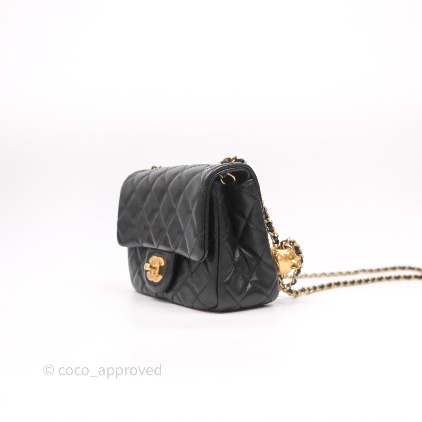 Chanel Pearl Crush Mini Square Quilted Black Lambskin Aged Gold Hardware