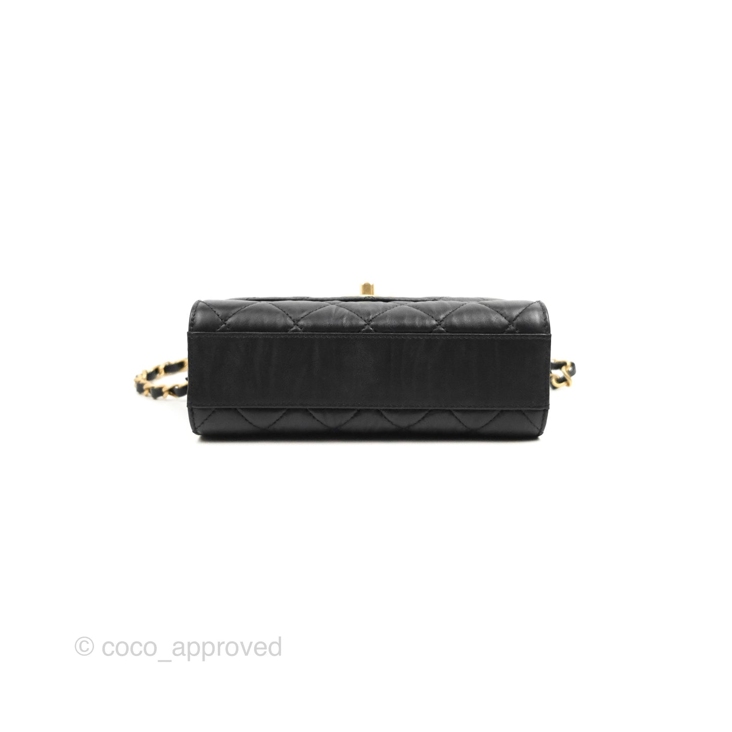 Chanel Mini Flap Bag with Top Handle Black Crumpled Lambskin Aged Gold Hardware