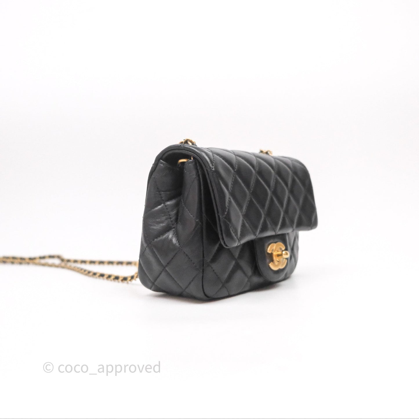 Chanel Pearl Crush Mini Square Quilted Black Lambskin Aged Gold Hardware