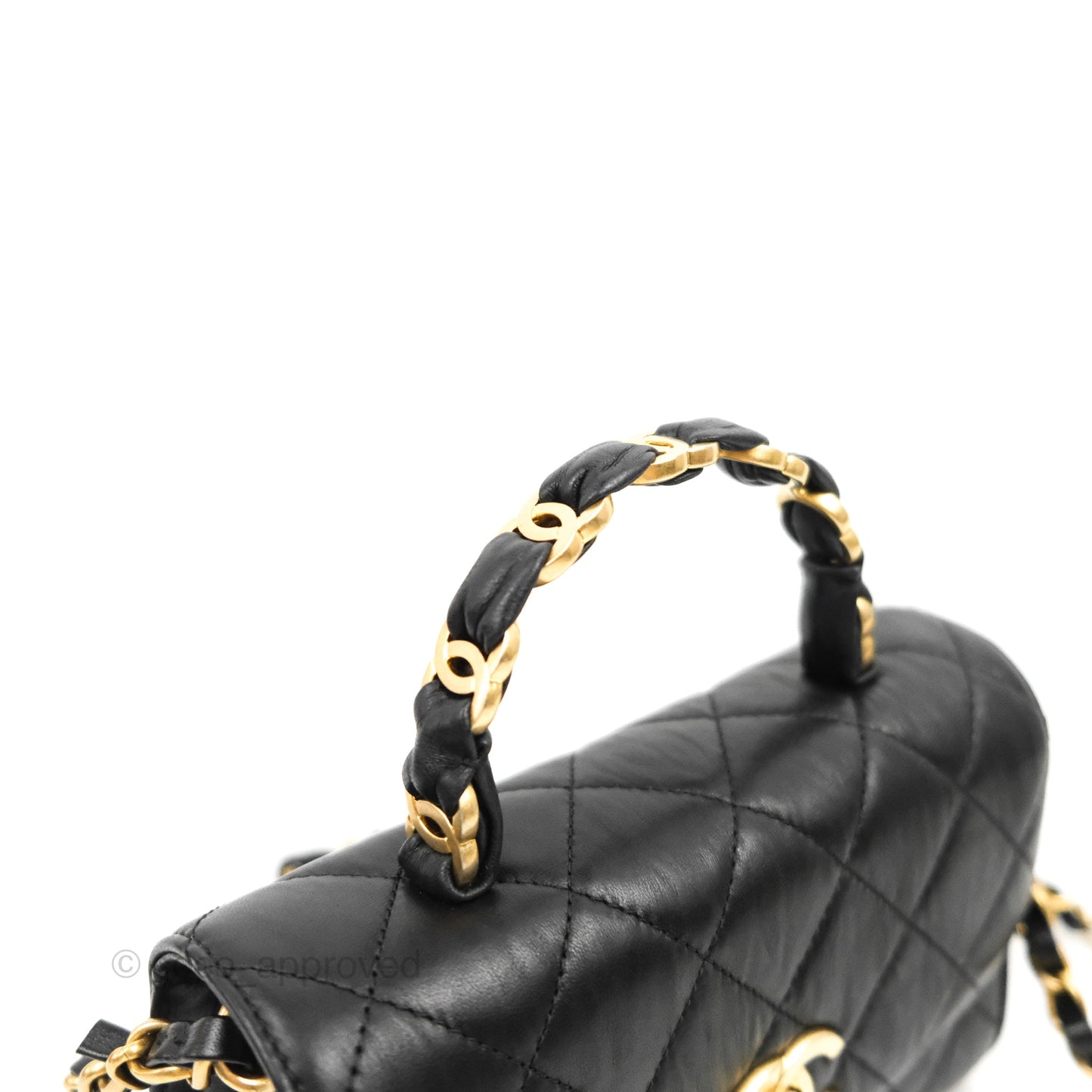 Chanel Mini Flap Bag with Top Handle Black Crumpled Lambskin Aged Gold Hardware