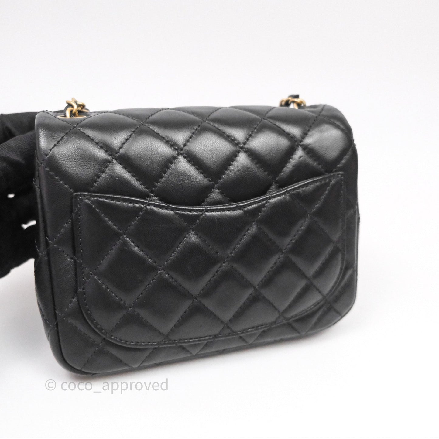 Chanel Pearl Crush Mini Square Quilted Black Lambskin Aged Gold Hardware