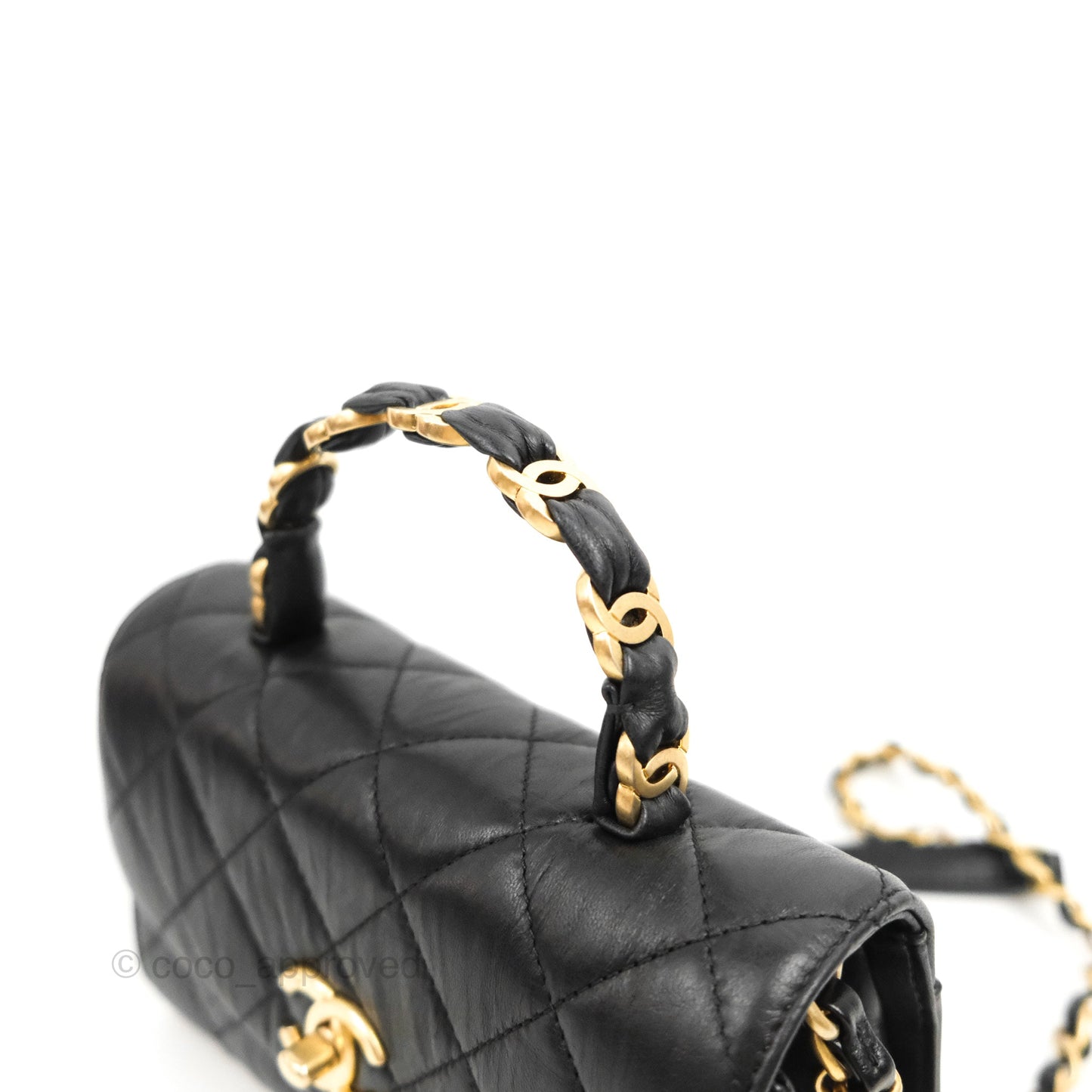 Chanel Mini Flap Bag with Top Handle Black Crumpled Lambskin Aged Gold Hardware