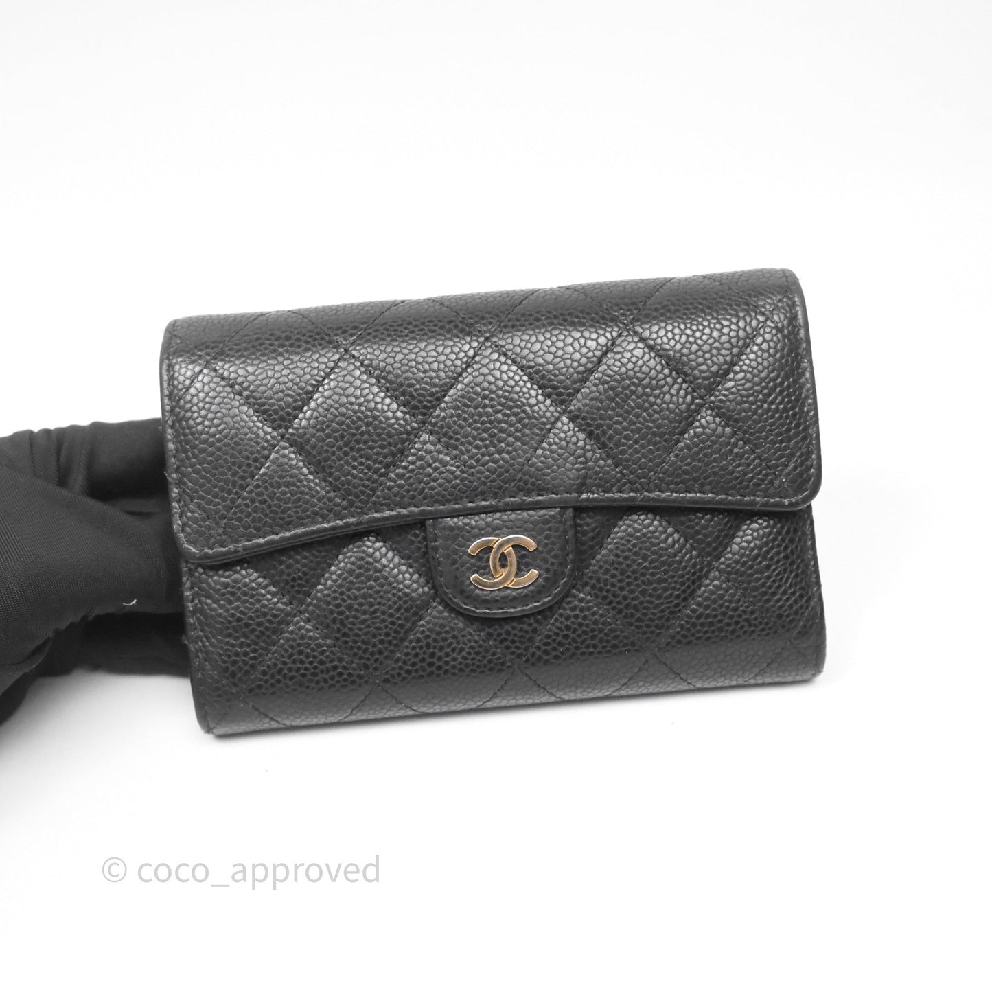 Chanel Quilted Medium Flap Wallet Black Caviar Gold Hardware