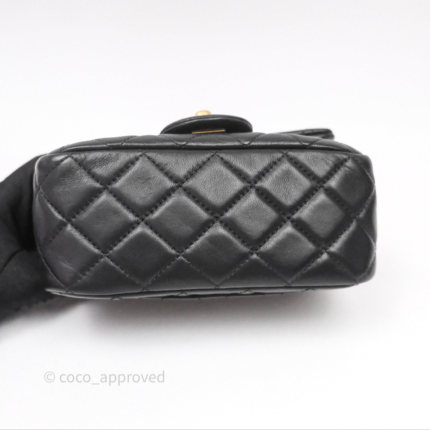 Chanel Pearl Crush Mini Square Quilted Black Lambskin Aged Gold Hardware