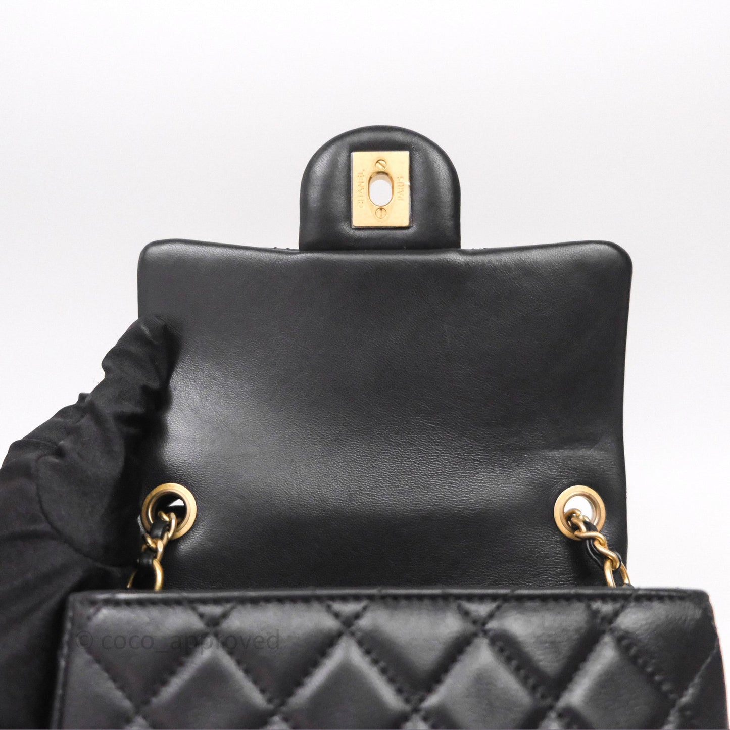 Chanel Pearl Crush Mini Square Quilted Black Lambskin Aged Gold Hardware