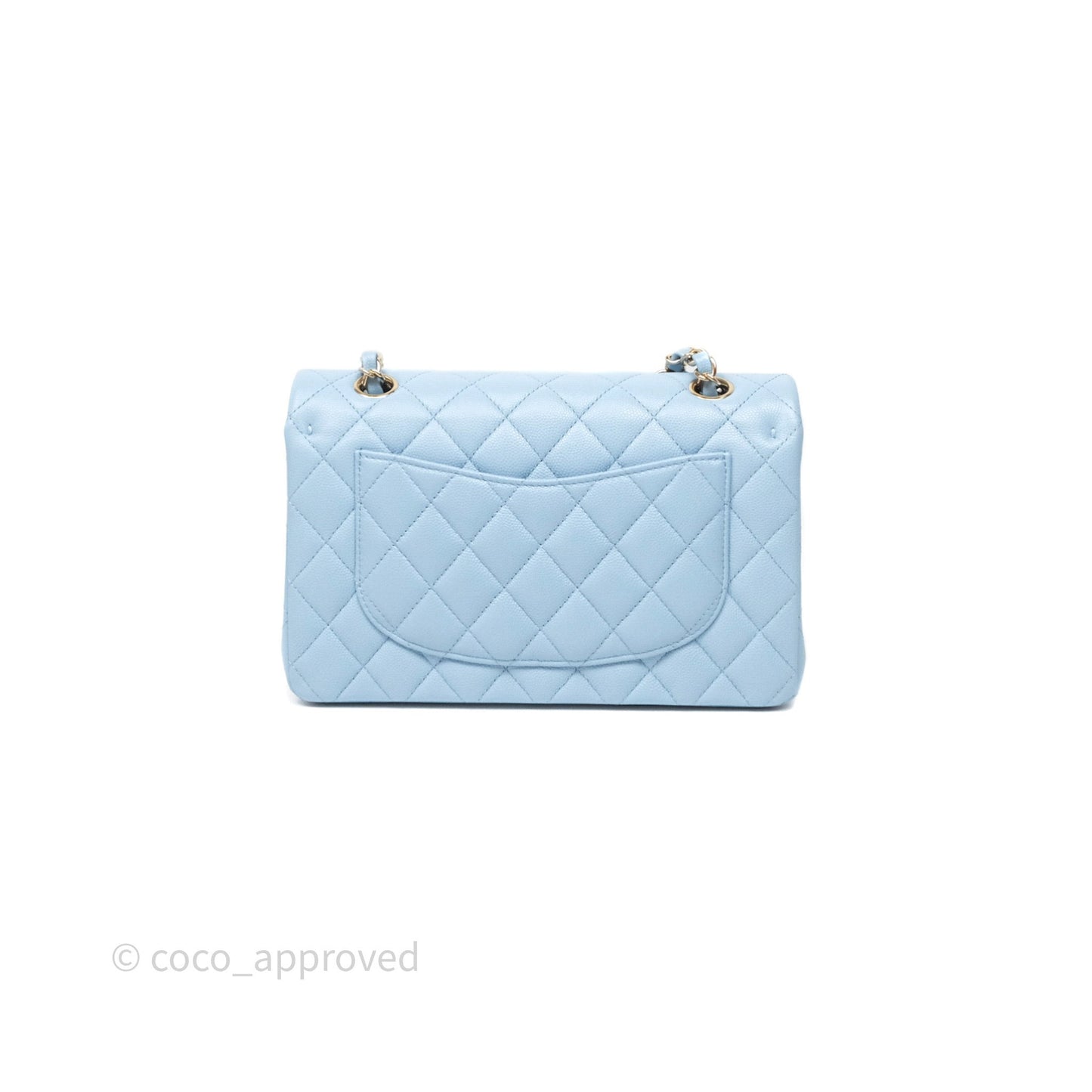 Chanel Small Classic Flap Quilted Blue Caviar Light Gold Hardware