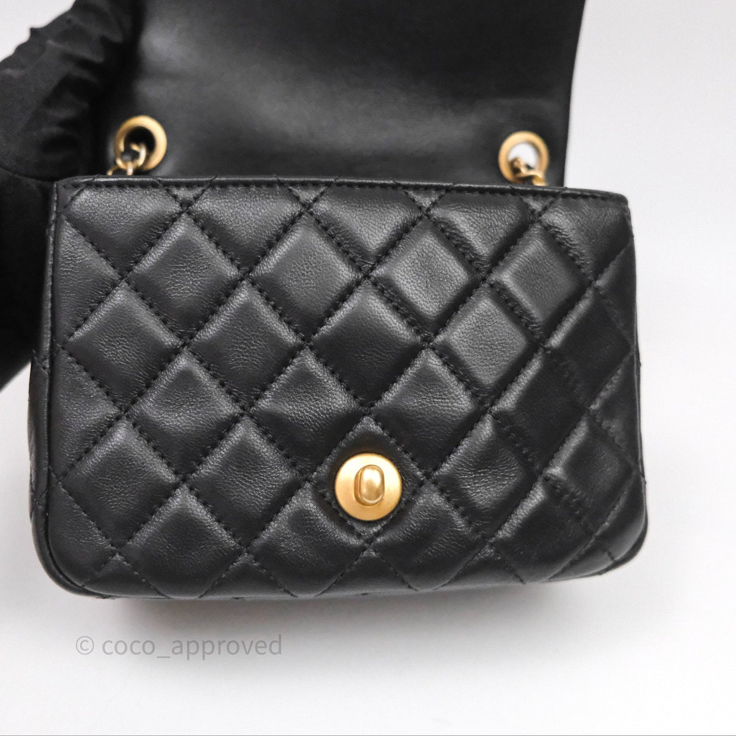 Chanel Pearl Crush Mini Square Quilted Black Lambskin Aged Gold Hardware