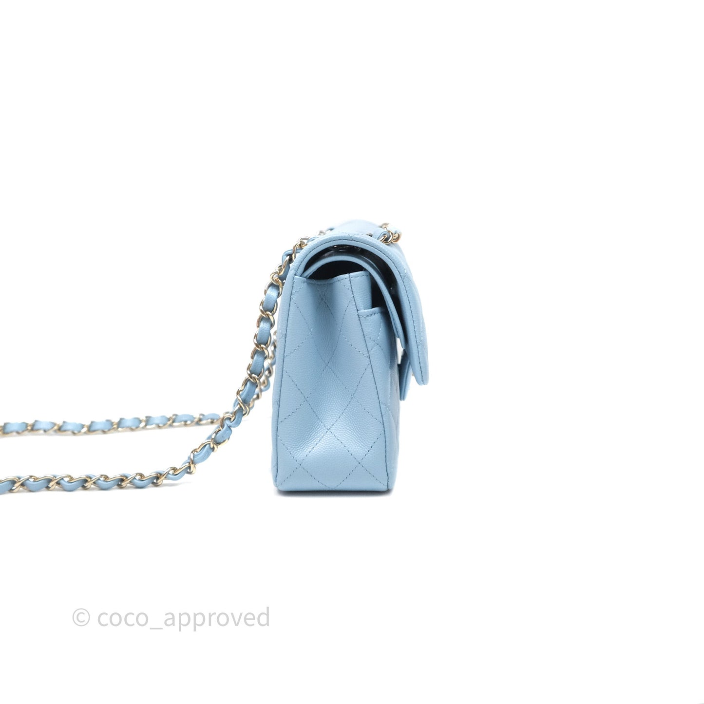 Chanel Small Classic Flap Quilted Blue Caviar Light Gold Hardware