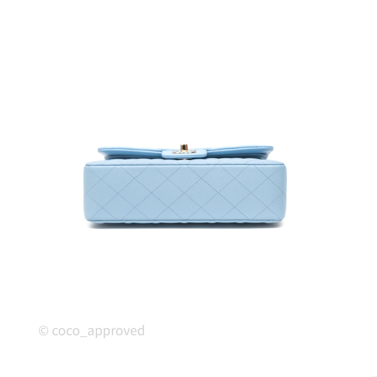 Chanel Small Classic Flap Quilted Blue Caviar Light Gold Hardware