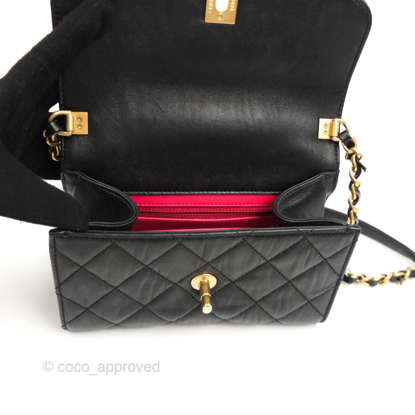 Chanel Mini Flap Bag with Top Handle Black Crumpled Lambskin Aged Gold Hardware