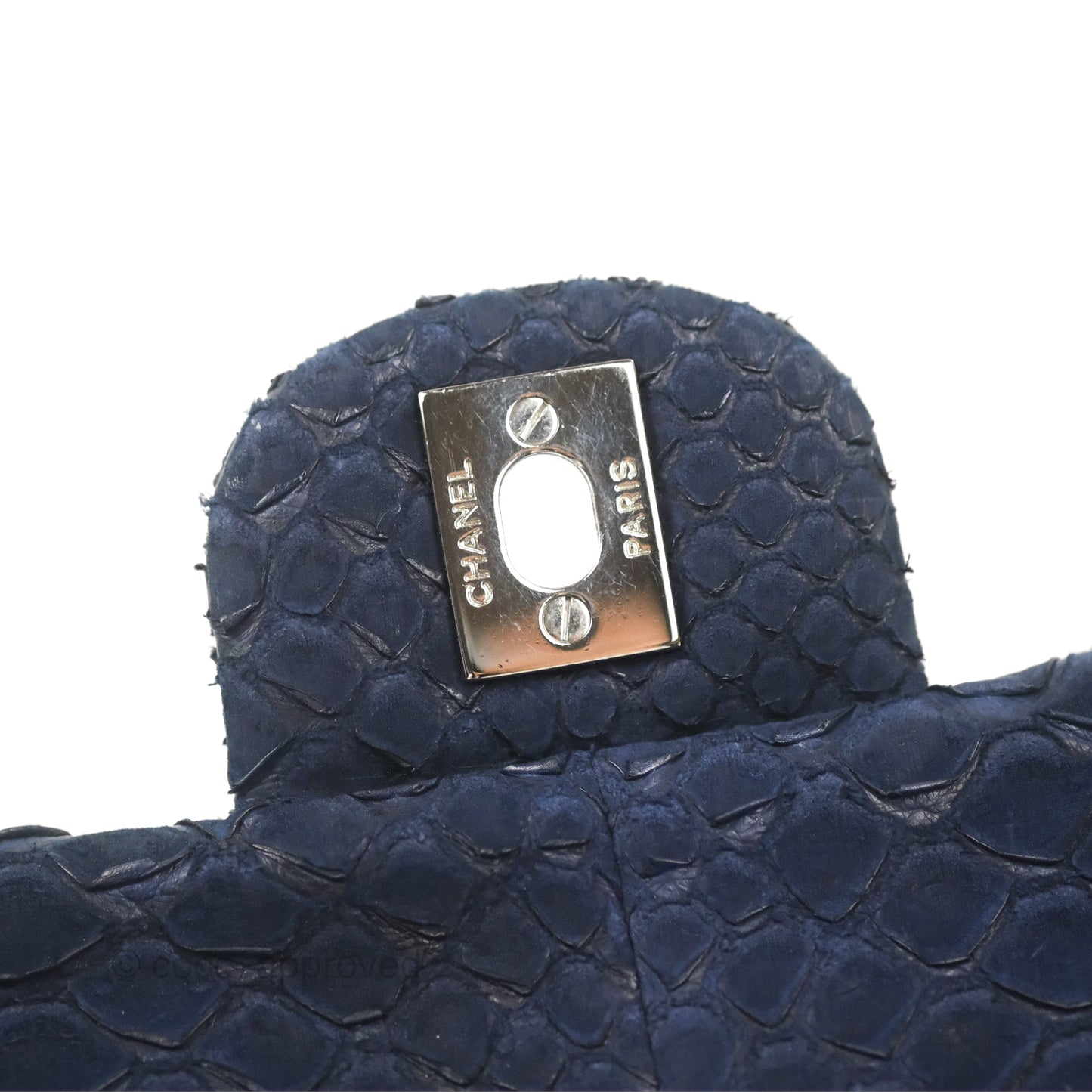 Chanel Classic M/L Medium Flap Navy Python Silver Hardware