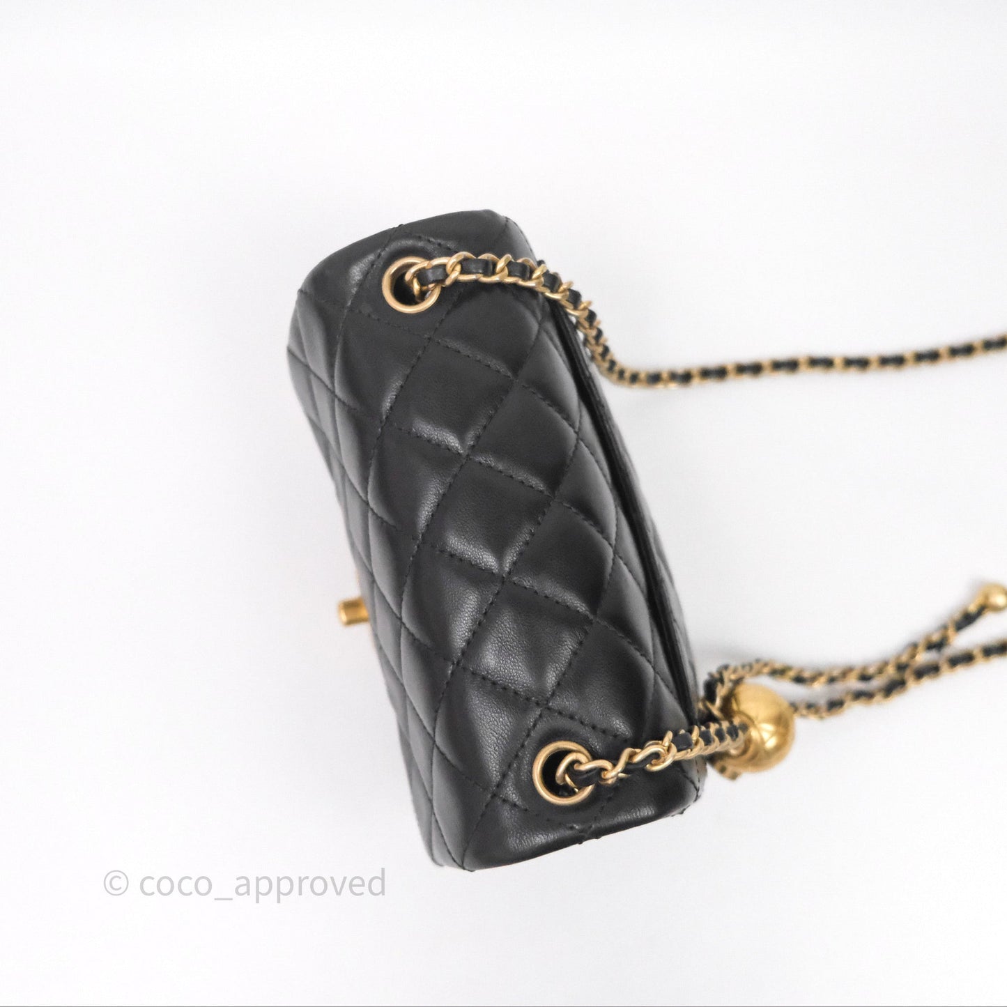 Chanel Pearl Crush Mini Square Quilted Black Lambskin Aged Gold Hardware