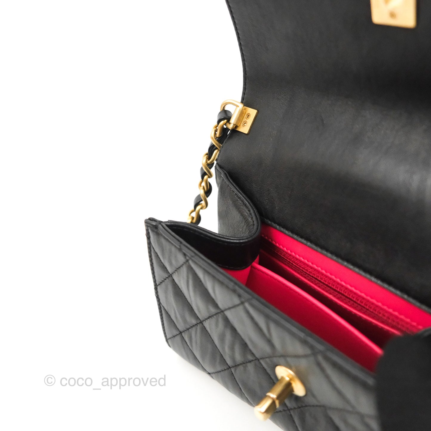 Chanel Mini Flap Bag with Top Handle Black Crumpled Lambskin Aged Gold Hardware