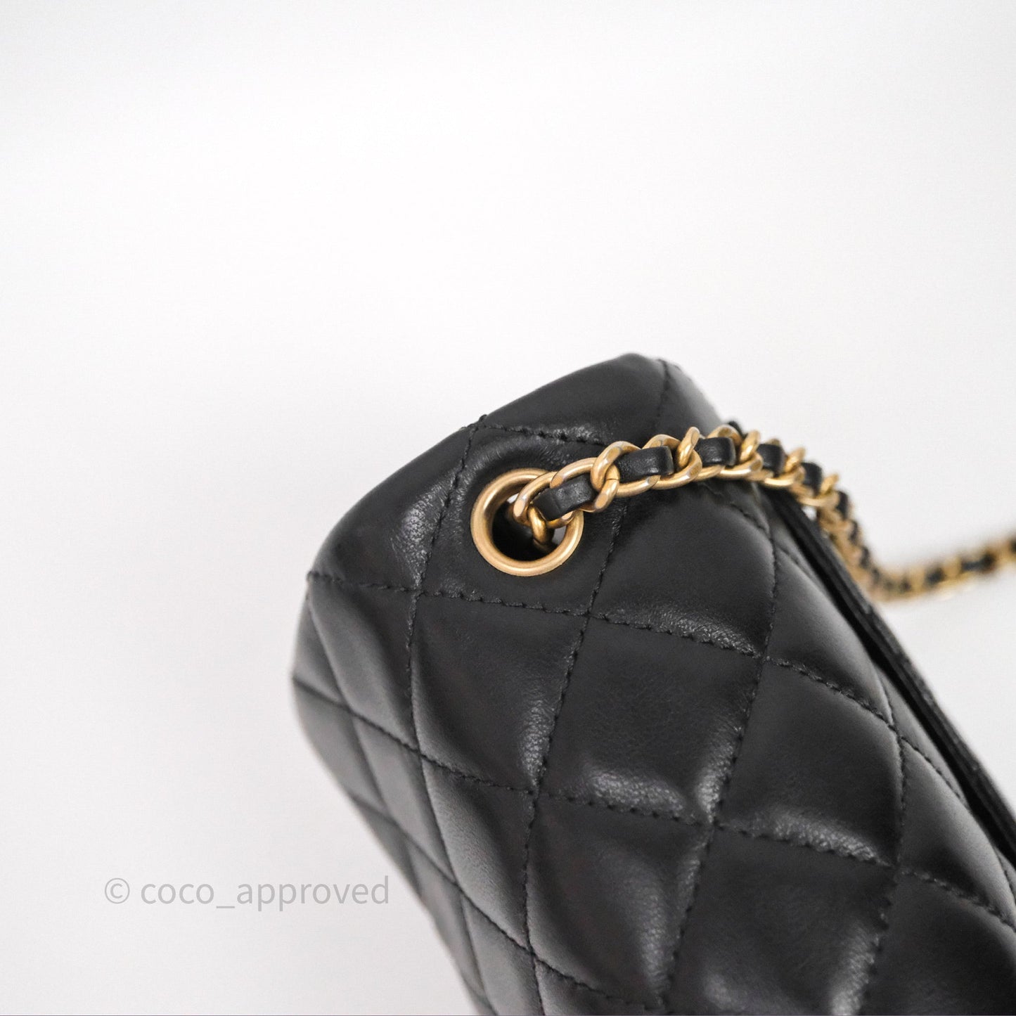 Chanel Pearl Crush Mini Square Quilted Black Lambskin Aged Gold Hardware