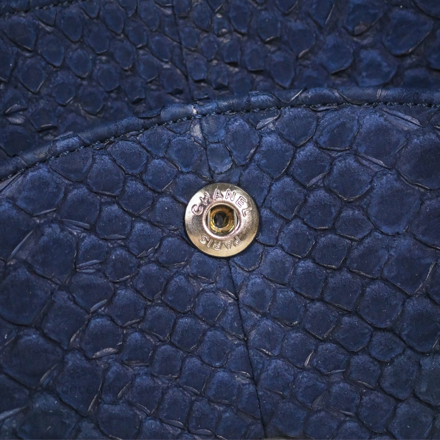 Chanel Classic M/L Medium Flap Navy Python Silver Hardware